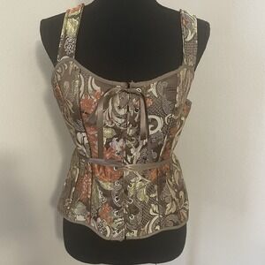 PRETTY LITTLE THING Sz 8 Brown Jacquard Lace-Up Corset Top Renaissance RenFaire